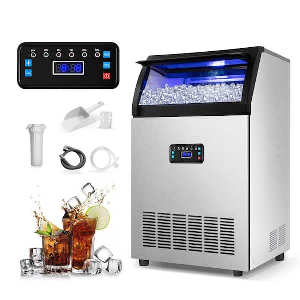 17.1 in. 120 lbs. per day Freestanding lce Maker in Silver Water Spray Ice-Making System Full Size High-Density Ice Cube