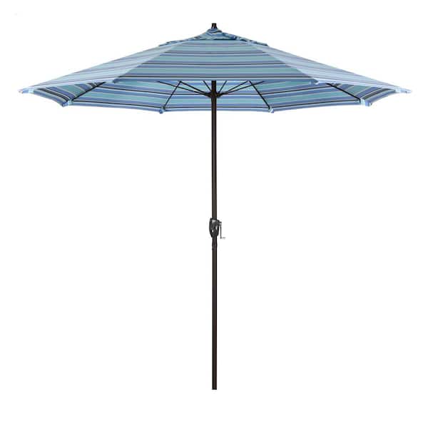 California Umbrella 9 ft. Bronze Aluminum Market Patio Umbrella with Fiberglass Ribs and Auto Tilt in Dolce Oasis Sunbrella