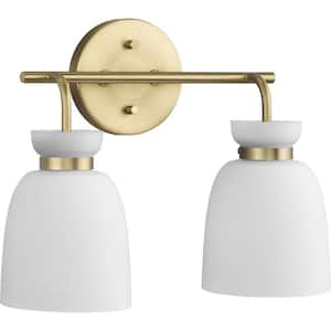 Lexie 14 in. 2-Light Brushed Gold Vanity Light with Opal Glass Shade
