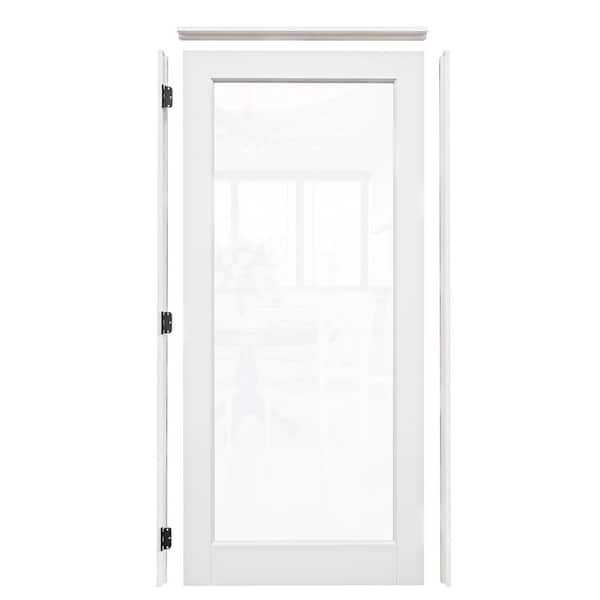 36 in. x 80 in. 1-Lite Clear Glass Right-Handed White Solid Core Glass Single Prehung Interior Door+ Quick Assemble Jamb