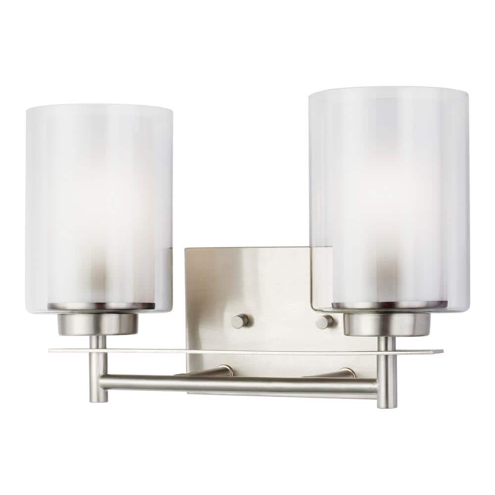 Elmwood Park Brushed Nickel 2-Light Vanity with Satin Etched Glass