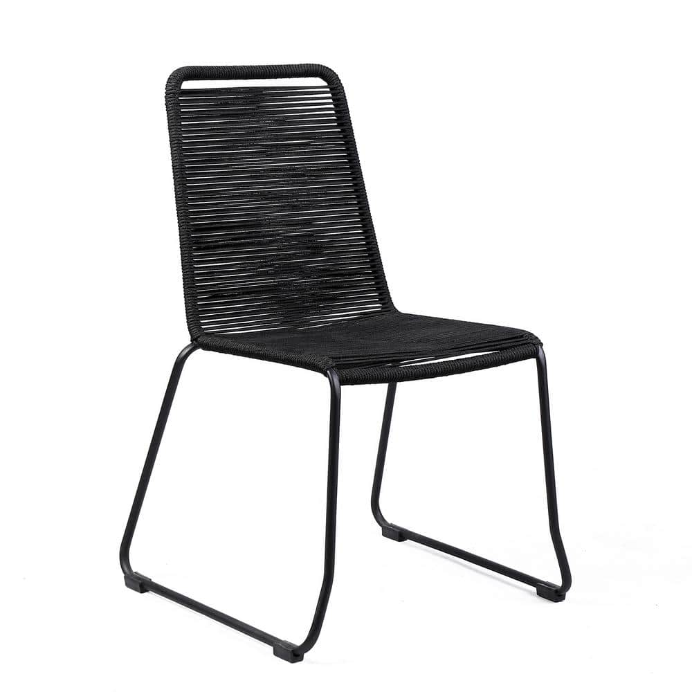 Shasta Black Rope and Metal Outdoor Stackable Dining Chairs, Set of 2
