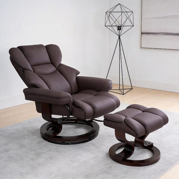 Erik Modern Brown Faux Leather Swivel Recliner Chair with Ottoman, 8-Point Massage Reclining Armchair