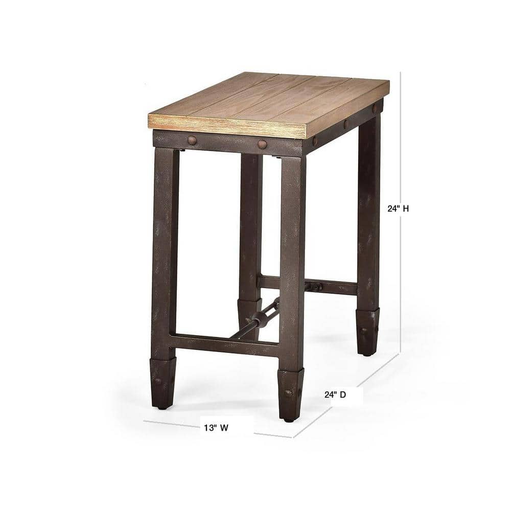 Antique Tobacco Pine and Iron Industrial End Table