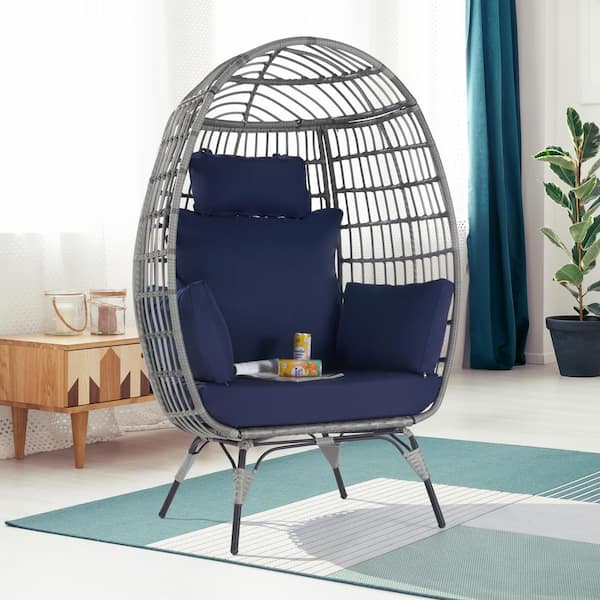 BFB Outdoor Oversized Gray Rattan Egg Chair Indoor Outdoor Chair