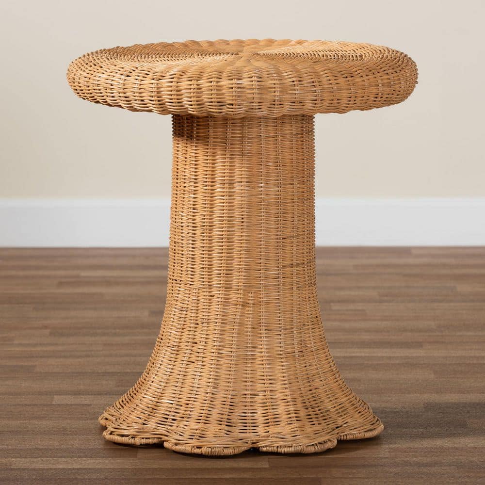 Avalon 22 in. Light Honey Round Rattan Wicker End Table - thumbnail 6