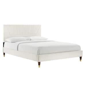 Yasmine White Channel Tufted Performance Velvet Frame Full Platform Bed