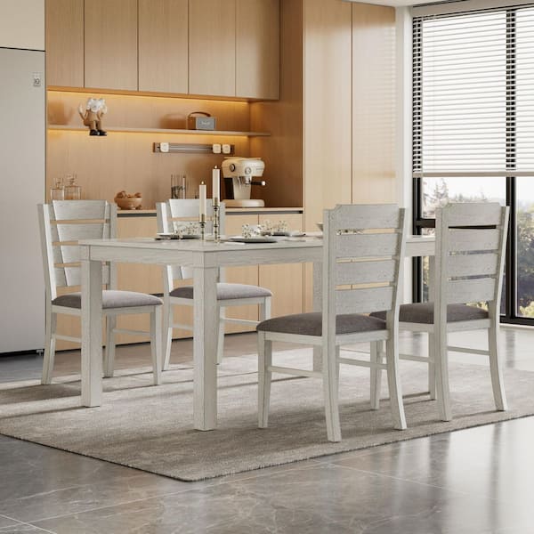 Gray Wood Dining Table Set with Cushioned Chairs - 5-Piece Modern Farmhouse Kitchen and Dining Room Table Set for 4
