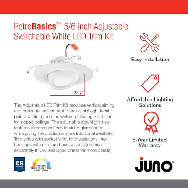Juno Dimmable 8, 19 Watt Matte White Ultra-Thin Wafer LED Downlight, Color  Selectable, 90 CRI, WF8 SWW5 90CRI MW M6