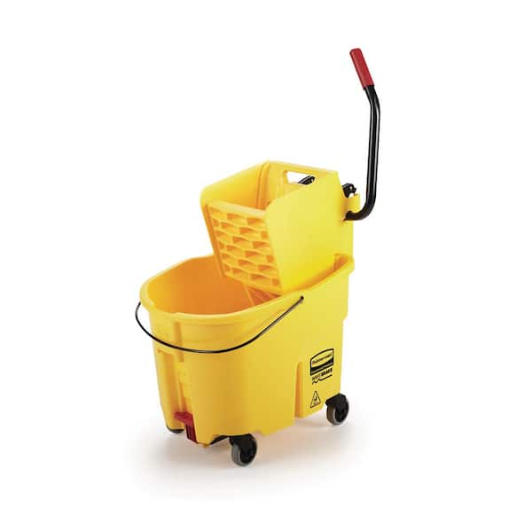 Rubbermaid Commercial Products WaveBrake 35 Qt. 2.0 Side-Press Mop Bucket with Drain, Yellow
