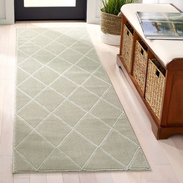 Revive 2 ft. x 8 ft. Sage Diamond Solid Runner Rug