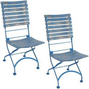 Cafe Couleur Folding Chestnut Blue Wooden Outdoor Folding Dining Chair (Set of 2)