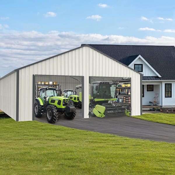 Boosicavelly 25 ft. x 33 ft. White Meta Outdoor Garage with Side