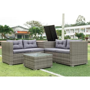 4-Piece Patio Sectional Wicker Rattan Outdoor Furniture Sofa Set with Gray Cushion