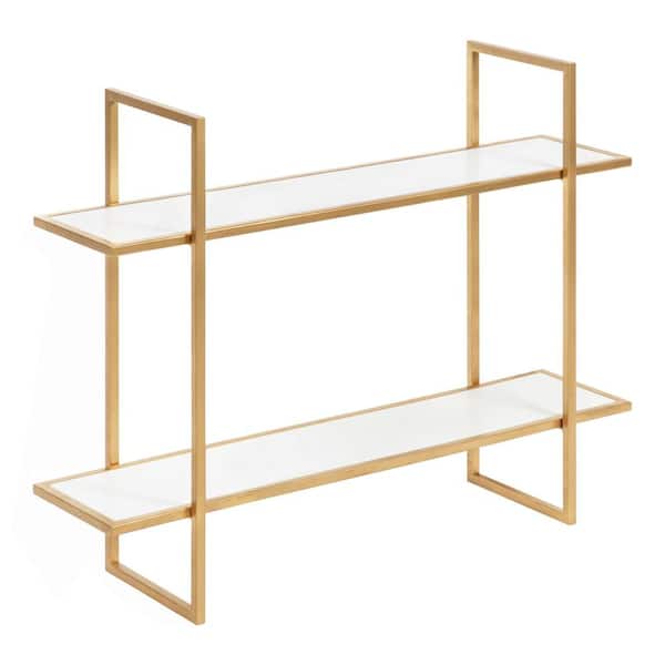 Kate and Laurel Leigh 30 in. x 24 in. x 8 in. White/Gold Decorative Wall Shelf
