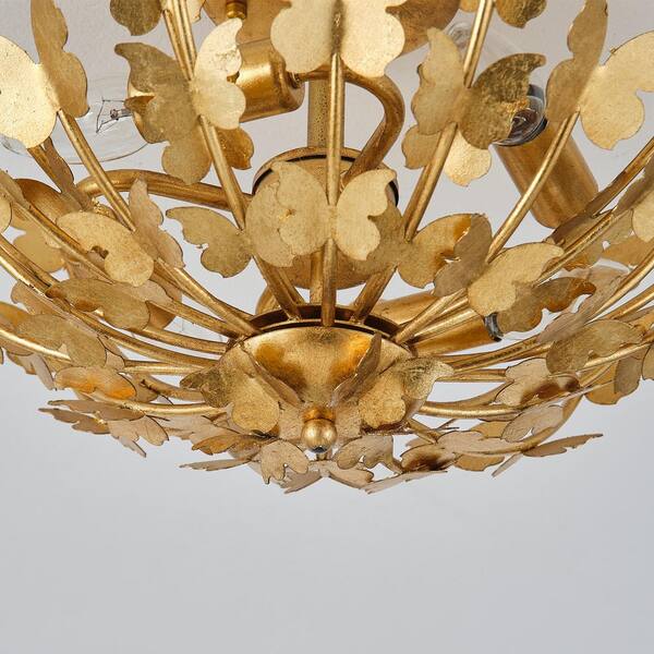 Parrot Uncle 17.72 in. 4-Light Antique Gold Semi-Flush Mount