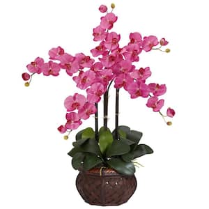 31 in. Artificial H Dark Pink Phalaenopsis with Decorative Vase Silk Flower Arrangement