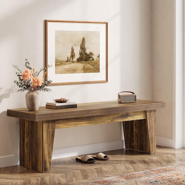 Dark Brown Entryway Bench 55.12 in. Farmhouse Wooden Dining Bench for Living Room, Hallway, Seating 2
