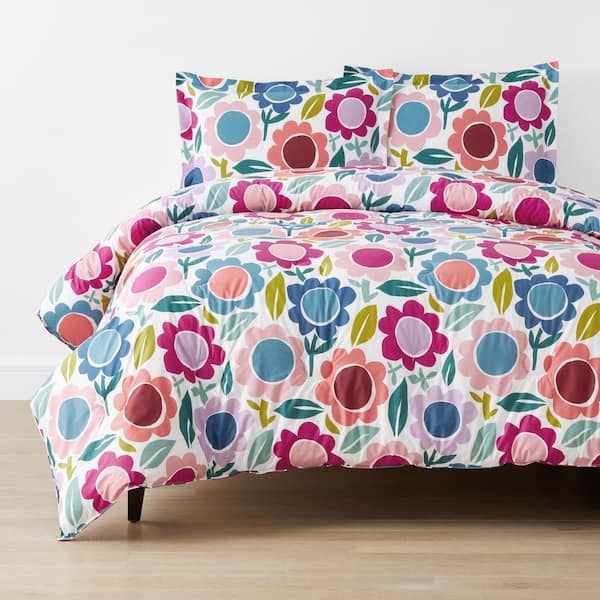Company Kids Joyful Flower White Multi Full/Queen Organic Cotton Percale Comforter Set