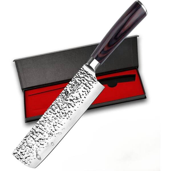 Nakiri Knife 7 in. High Carbon Stainless Steel Full Tang Razor Sharp Chopping Knife with Pakkawood Handle