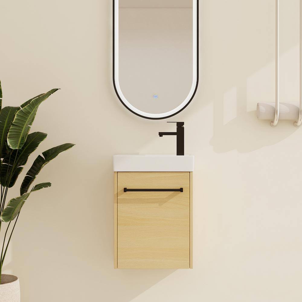 15.9 in. W x 8.8 in. D x 22.1 in. H Single Wall-Mounted Oak Bath Vanity wit