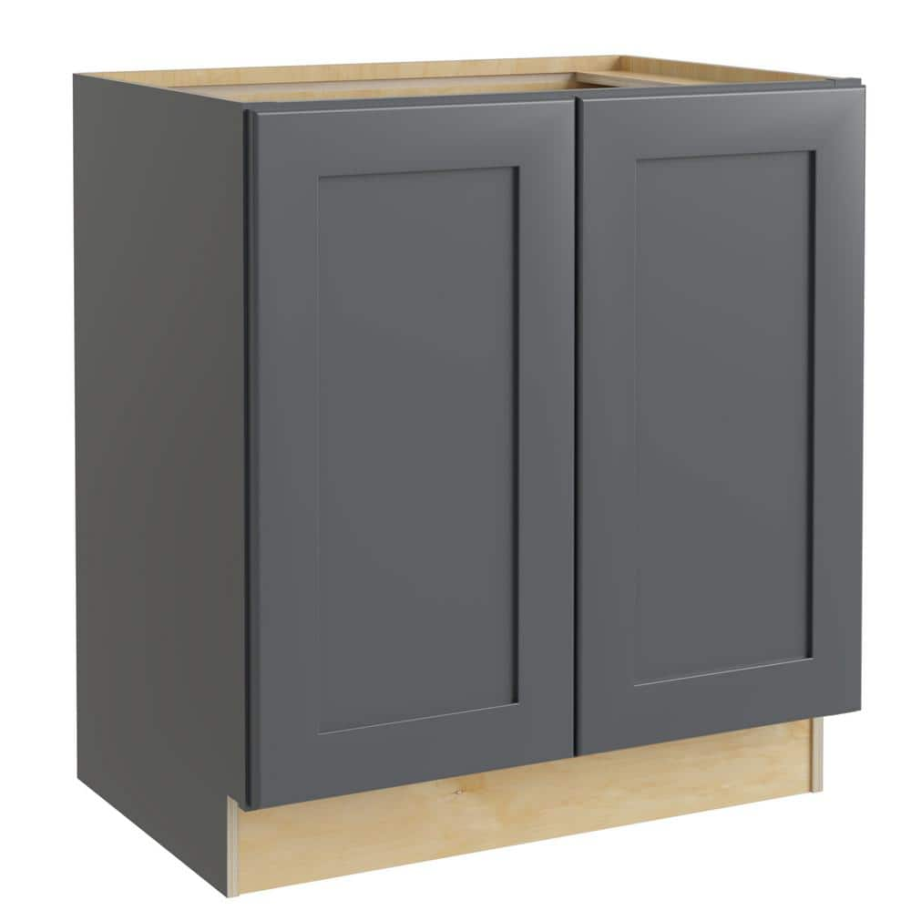 Newport Deep Onyx Plywood Shaker Assembled Base Kitchen Cabinet FH Soft Close Left 24 in W x 24 in D x 34.5 in H -  Home Decorators Collection, B24FH-NDO