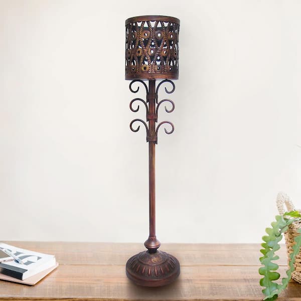 28.25 in. Antique Rustic Metal Hurricane Candlestick Pillar Candle Holder