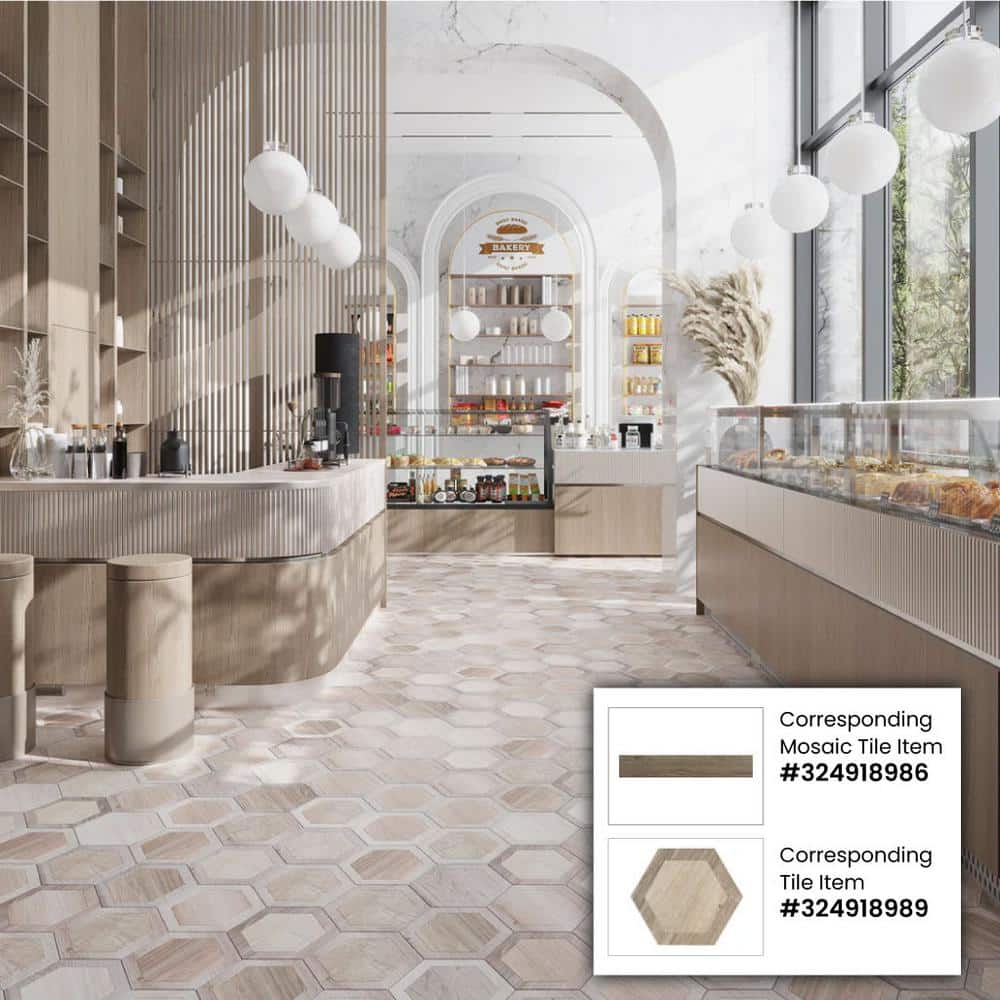 Apollo 9.5" Hexagonal Matte Porcelain Wood-Look Tile