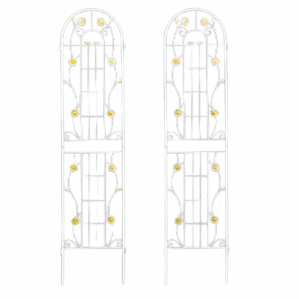 Cream White 86.7 in. H Metal Rustproof Trellis for Climbing Plants Outdoor Flower Support, 2 Pack