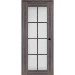 Paola 8 Lite 36 in. x 80 in. Left-Hand Frosted Glass Gray Oak Composite Solid Core Wood Single Prehung Interior Door