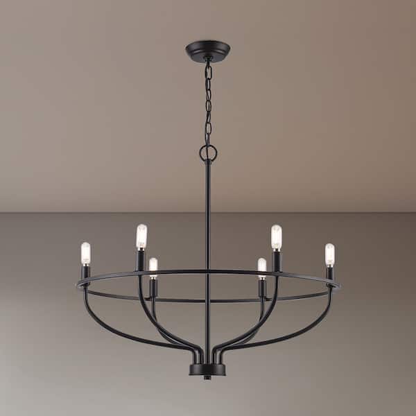 28 in. Berwine 6-Light Black Round Chandelier
