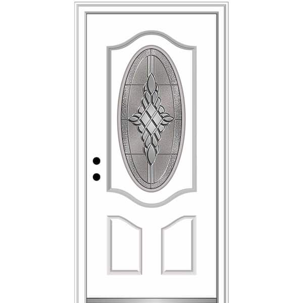 MMI Door 36 in. x 80 in. Grace Right-Hand Inswing Oval-Lite Decorative Primed Fiberglass Prehung Front Door on 6-9/16 in. Frame