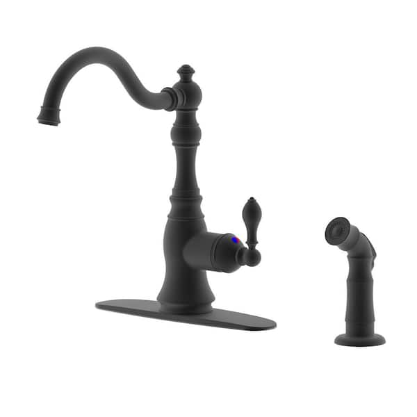 UPIKER Clastic Single Handle Standard Kitchen Faucet with Side Spray in Matte Black