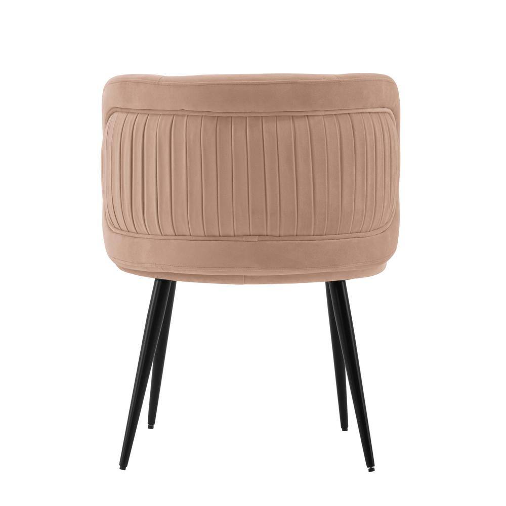 Set of 2 Nude Velvet Upholstered Dining Chairs with Gold Trim