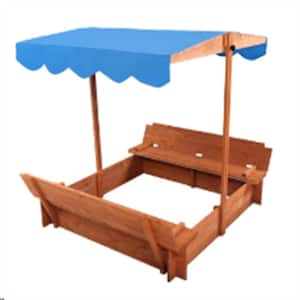 3.9 ft. W x 3.9 ft. L Wooden Square Outdoor Sandbox with Convertible Cover for Kids Backyard Bench Play