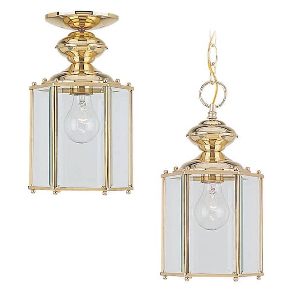 Generation Lighting Classico 1-Light Polished Brass Outdoor Semi-Flushmount Convertible Pendant