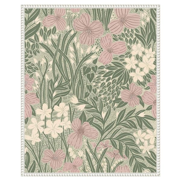 Amanti Art Field of Flowers Light Green by Katie Oshea 23 in. W x 28 in. H. Canvas Wall Art Print Framed in White