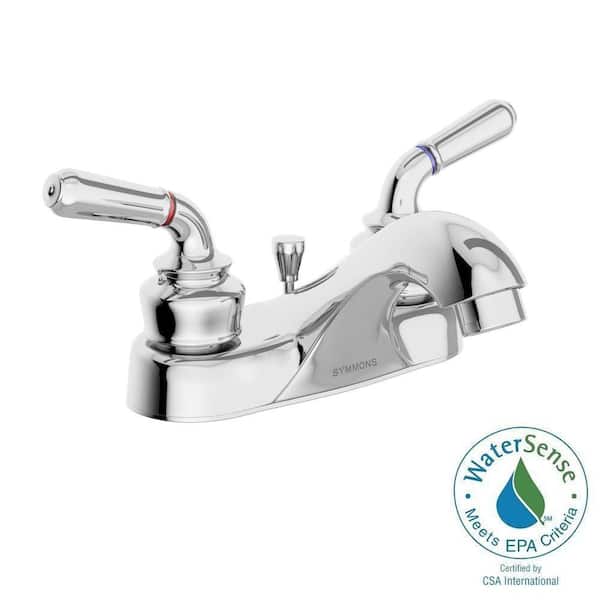 Symmons Origins 4 in. Centerset 2-Handle Bathroom Faucet with Drain Assembly in Polished Chrome