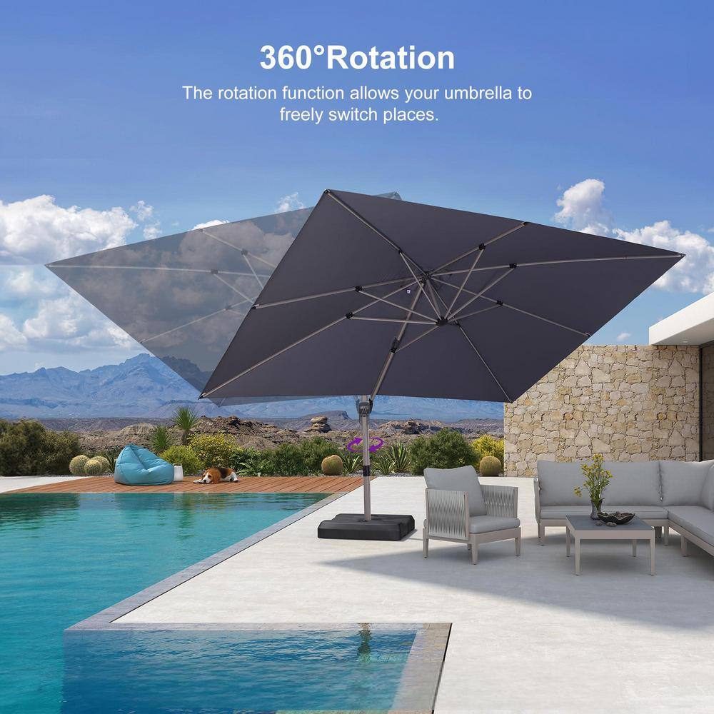 Light Gray Rectangular Cantilever Patio Umbrella with Champagne Aluminum Frame