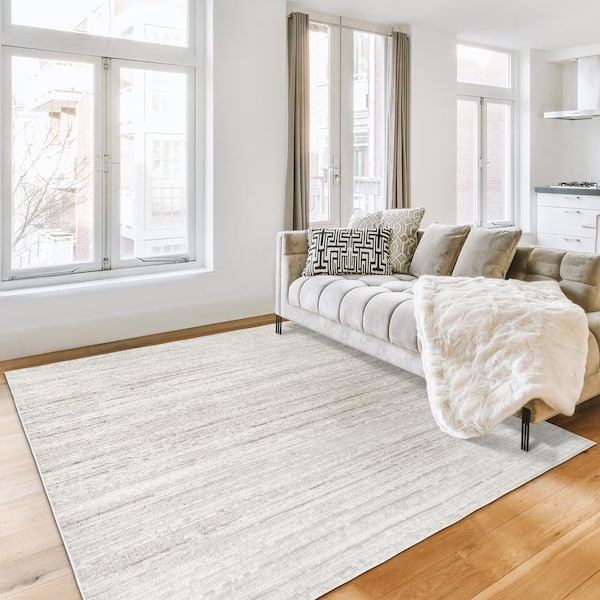 Missha Dario Cream 5 ft. x 7 ft. Striped High-Low Indoor Area Rug