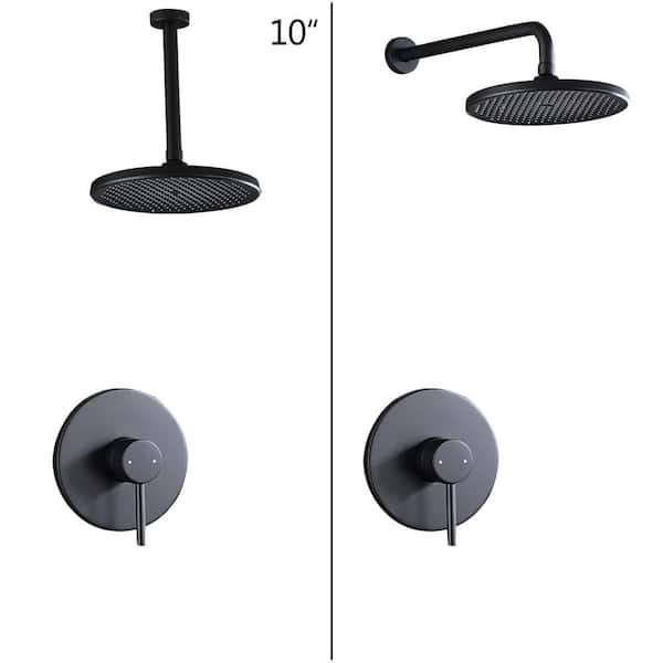 YASINU 1-Spray Patterns 10 in. Round Rain Shower Faucet Wall Mount Fixed Shower Head in Matte Black (Valve Included)