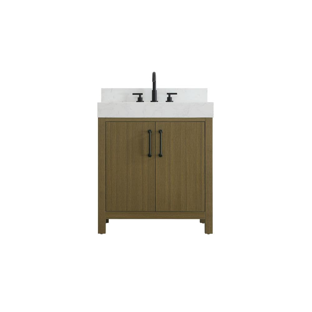 30 in. Single Sink Chestnut Brown Bath Vanity with White Engineered Marble Top and Backsplash price history on PriceWatchPro