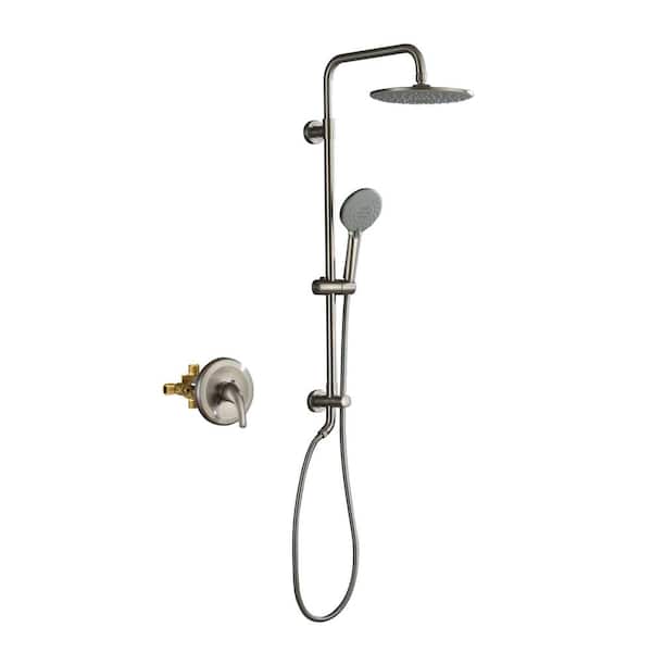 Boyel Living 3-Spray Patterns with 2.5 GPM 10 in. Wall Mount Dual Shower Heads with Pressure Balance Valve in Brushed Nickel