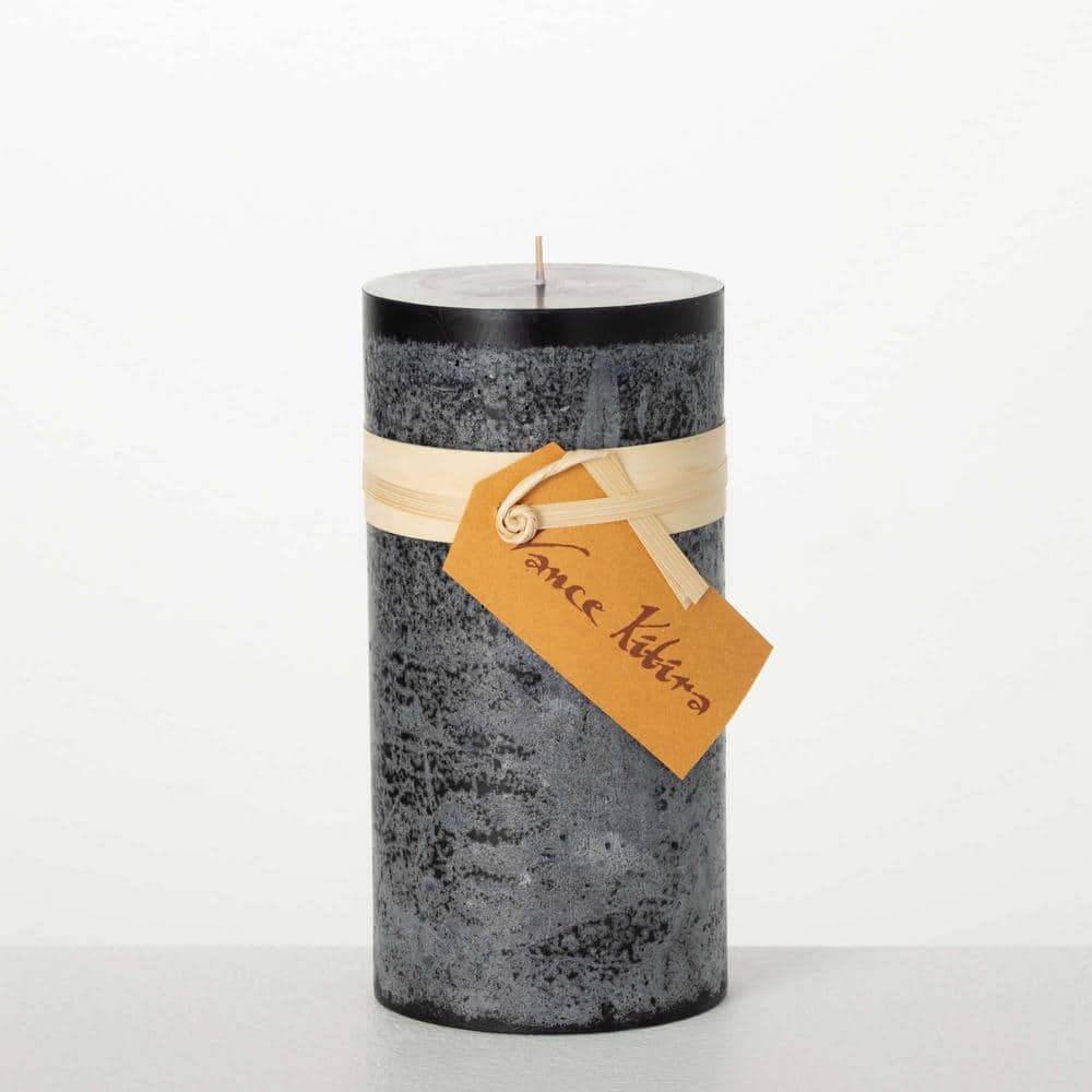 Vance Kitira 8 in. Black Timber Pillar Candle CT448BLK The Home Depot