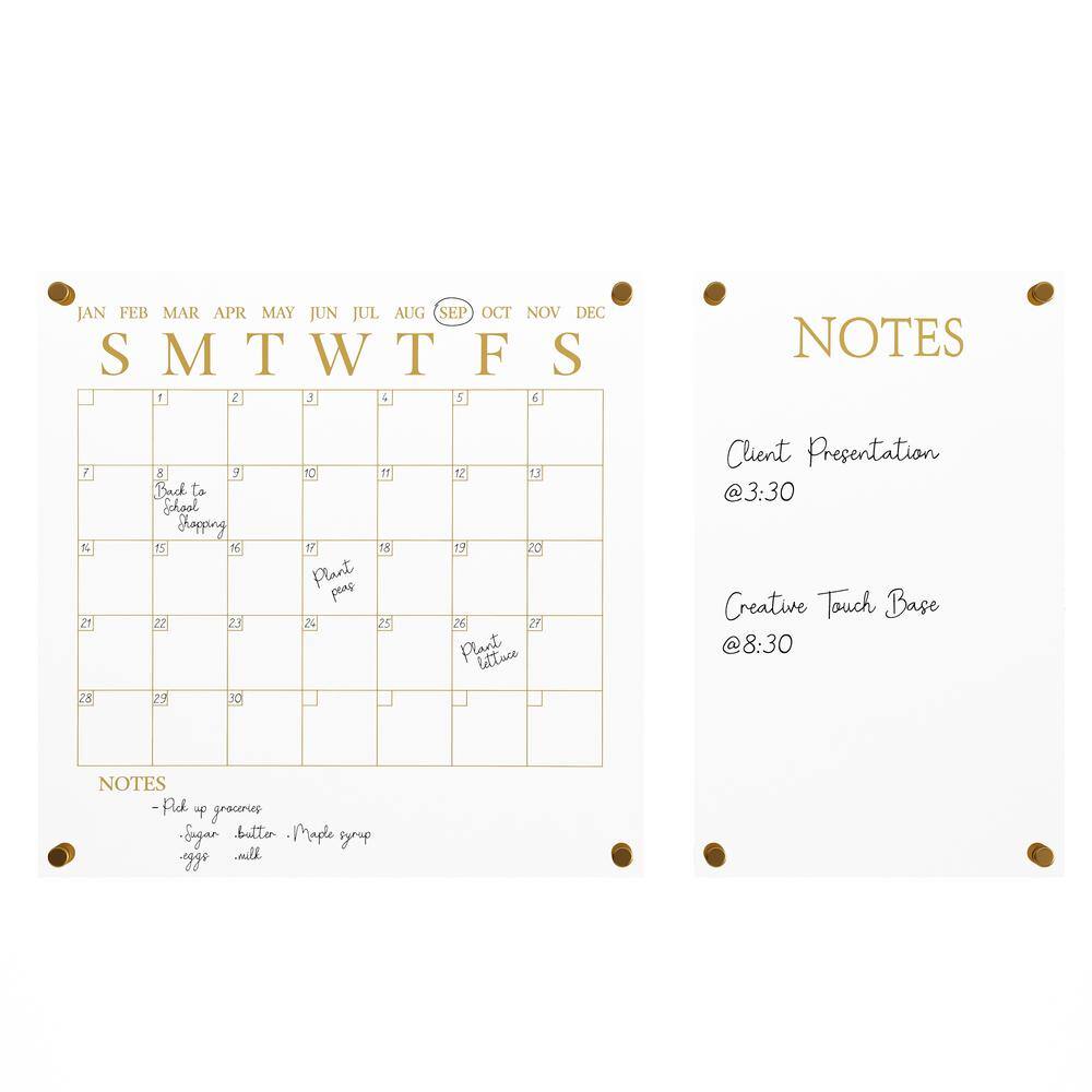 Clear Gold Acrylic Wall Calendar and Notes Board Set