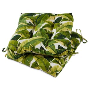 Palm Leaves White Square Tufted Outdoor Seat Cushion (2-Pack)