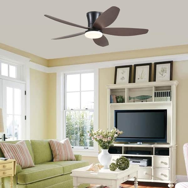 36 in. Indoor/Outdoor Flush Mount Brown Standard Ceiling Fan with Dimmable 3 Color LED Light and Remote/APP Control