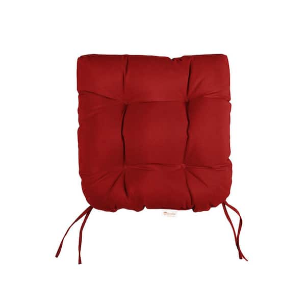 SORRA HOME Sunbrella Canvas Jockey Red Tufted Chair Cushion Round U-Shaped Back 16 x 16 x 3
