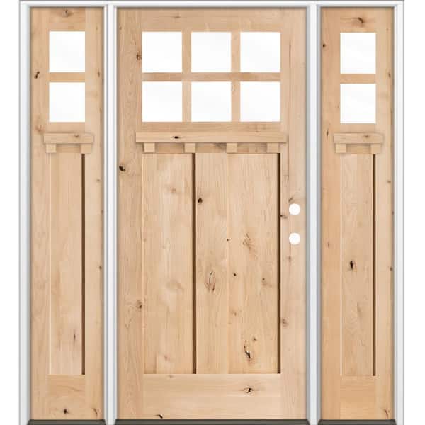 Krosswood Doors 64 in. x 80 in. Knotty Alder Left-Hand/Inswing 6 Lite Beveled Clear Glass Unfinished Wood Prehung Front Door w/ DSL DS