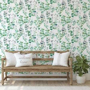 Watercolor Leaves White and Green Removable Wallpaper Sample